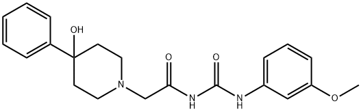 1-[(4-ヒドロキシ-4-フェニルピペリジノ)アセチル]-3-(m-メトキシフェニル)尿素 化学構造式