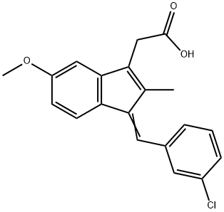 1-(3-クロロベンジリデン)-5-メトキシ-2-メチル-1H-インデン-3-酢酸 化学構造式