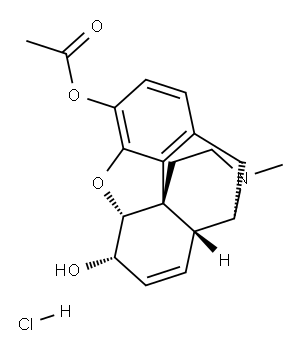 7,8-ジデヒドロ-4,5α-エポキシ-17-メチルモルフィナン-3,6α-ジオール3-アセタート·塩酸塩 化学構造式