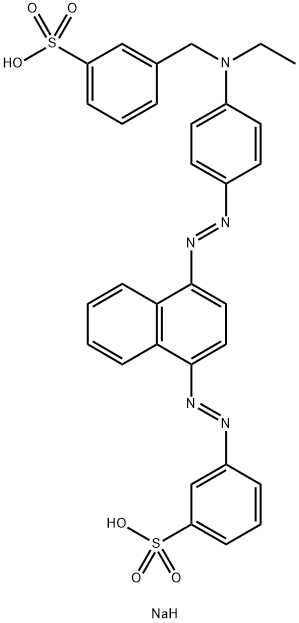 3-[エチル[4-[4-[3-(ソジオスルホ)フェニルアゾ]-1-ナフタレニルアゾ]フェニル]アミノメチル]ベンゼンスルホン酸ナトリウム 化学構造式