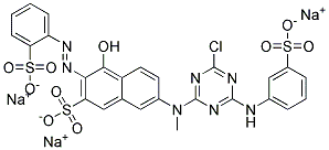 7-[4-クロロ-6-[3-(ソジオスルホ)フェニルアミノ]-1,3,5-トリアジン-2-イルメチルアミノ]-4-ヒドロキシ-3-[2-(ソジオスルホ)フェニルアゾ]-2-ナフタレンスルホン酸ナトリウム 化学構造式