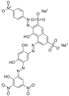5-[2,4-ジヒドロキシ-5-(2-ヒドロキシ-3,5-ジニトロフェニルアゾ)フェニルアゾ]-4-ヒドロキシ-3-(4-ニトロフェニルアゾ)-2,7-ナフタレンジスルホン酸ジナトリウム 化学構造式