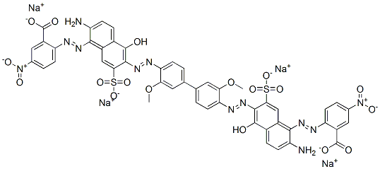 tetrasodium 2,2'-[(3,3'-dimethoxy[1,1'-biphenyl]-4,4'-diyl)bis[azo(2-amino-5-hydroxy-7-sulphonato-6,1-naphthylene)azo]]bis[5-nitrobenzoate] 结构式