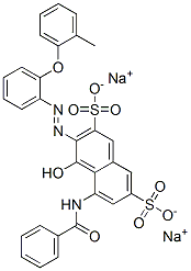 5-(ベンゾイルアミノ)-4-ヒドロキシ-3-[2-(2-メチルフェノキシ)フェニルアゾ]-2,7-ナフタレンジスルホン酸ジナトリウム 化学構造式