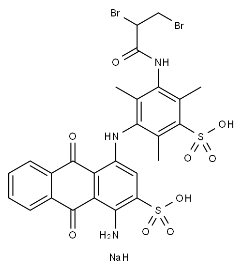 disodium 1-amino-4-[[3-[(2,3-dibromo-1-oxopropyl)amino]-2,4,6-trimethyl-5-sulphonatophenyl]amino]-9,10-dihydro-9,10-dioxoanthracene-2-sulphonate Structure
