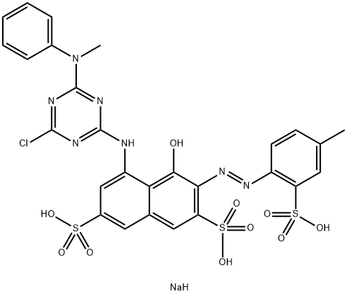 4-ヒドロキシ-5-[[4-クロロ-6-(メチルフェニルアミノ)-1,3,5-トリアジン-2-イル]アミノ]-3-[[4-メチル-2-(ソジオオキシスルホニル)フェニル]アゾ]ナフタレン-2,7-ジスルホン酸ジナトリウム 化学構造式