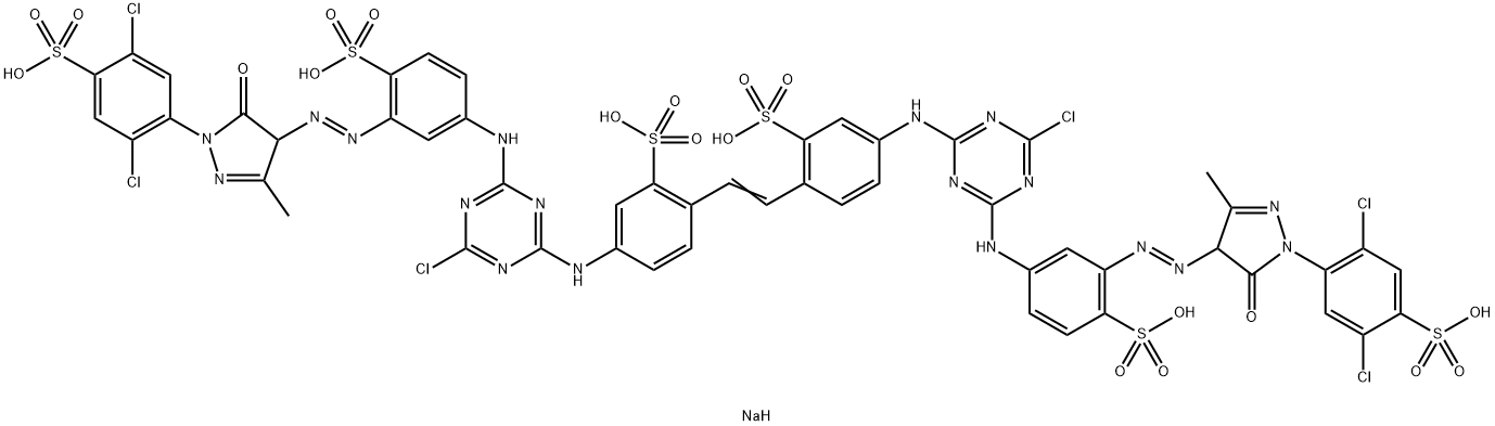 hexasodium 4,4'-bis[[4-chloro-6-[[3-[[1-(2,5-dichloro-4-sulphonatophenyl)-4,5-dihydro-3-methyl-5-oxo-1H-pyrazol-4-yl]azo]-4-sulphonatophenyl]amino]-1,3,5-triazin-2-yl]amino]stilbene-2,2'-disulphonate Struktur