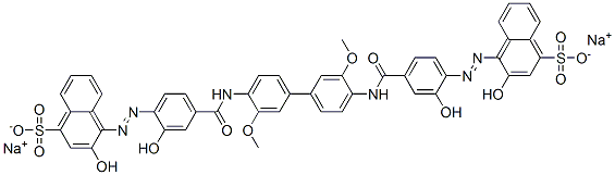 disodium 4,4'-[(3,3'-dimethoxy[1,1'-biphenyl]-4,4'-diyl)bis[iminocarbonyl(2-hydroxy-4,1-phenylene)azo]]bis(3-hydroxynaphthalene-1-sulphonate) Structure