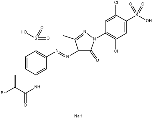 4-[[4-[5-(2-ブロモ-1-オキソ-2-プロペニルアミノ)-2-(ソジオスルホ)フェニルアゾ]-4,5-ジヒドロ-3-メチル-5-オキソ-1H-ピラゾール]-1-イル]-2,5-ジクロロベンゼンスルホン酸ナトリウム 化学構造式