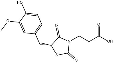 3-(5-(4-ヒドロキシ-3-メトキシベンジリデン)-4-オキソ-2-チオキソチアゾリジン-3-イル)プロパン酸 化学構造式