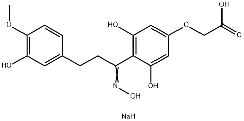 Acetic acid, (3,5-dihydroxy-4-(1-(hydroxyimino)-3-(3-hydroxy-4-methoxy phenyl)propyl)phenoxy)-, monosodium salt Struktur