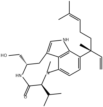 (2S,5S)-9-[(R)-1-エテニル-1,5-ジメチル-4-ヘキセニル]-1,2,4,5,6,8-ヘキサヒドロ-5-(ヒドロキシメチル)-1-メチル-2-(1-メチルエチル)-3H-ピロロ[4,3,2-gh]-1,4-ベンゾジアゾニン-3-オン 化学構造式