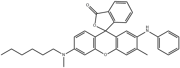 6'-[Methyl(hexyl)amino]-3'-methyl-2'-(phenylamino)spiro[isobenzofuran-1(3H),9'-[9H]xanthen]-3-one 结构式