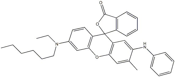 2'-Anilino-6'-(N-ethyl-N-hexylamino)-3'-methylspiro[phthalide-3,9'-[9H]xanthene] 结构式