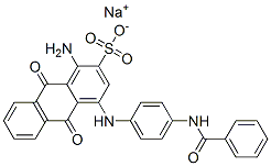 1-アミノ-4-[[4-(ベンゾイルアミノ)フェニル]アミノ]-9,10-ジヒドロ-9,10-ジオキソ-2-アントラセンスルホン酸ナトリウム 化学構造式