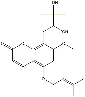 (+)-8-(2,3-Dihydroxy-3-methylbutyl)-7-methoxy-5-[(3-methyl-2-butenyl)oxy]-2H-1-benzopyran-2-one Struktur