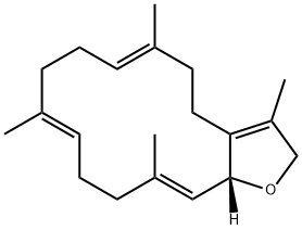 [6E,10E,14E,(-)]-2,4,5,8,9,12,13,15a-Octahydro-3,6,10,14-tetramethylcyclotetradeca[b]furan Struktur