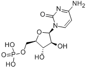 りん酸[[(2R)-3β,4α-ジヒドロキシ-5α-[(1,2-ジヒドロ-2-オキソ-4-アミノピリミジン)-1-イル]テトラヒドロフラン]-2α-イル]メチル 化学構造式