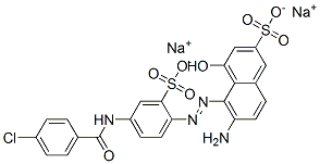 2-Naphthalenesulfonic acid, 6-amino-5-[[4-[(4-chlorobenzoyl) amino]-2-sulfophenyl]azo]-4-hydroxy-, disodium salt Struktur