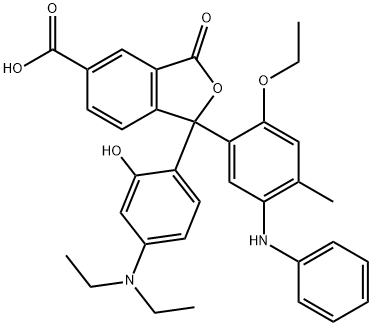 1-[4-(Diethylamino)-2-hydroxyphenyl]-1-[2-ethoxy-4-methyl-5-(phenylamino)phenyl]-1,3-dihydro-3-oxo-5-isobenzofurancarboxylic acid Struktur
