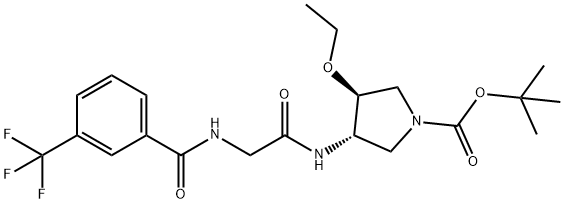 (3S,4S)-叔丁基-3-乙氧基-4-(2-(3-(三氟甲基)苯酰胺)乙酰氨基)吡咯烷-1-羧酸,708273-41-0,结构式