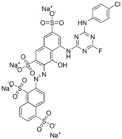 2-(4-クロロアニリノ)-4-[7-(1,5-ジソジオスルホ-2-ナフチルアゾ)-8-ヒドロキシ-3,6-ジソジオスルホ-1-ナフチルアミノ]-6-フルオロ-1,3,5-トリアジン 化学構造式