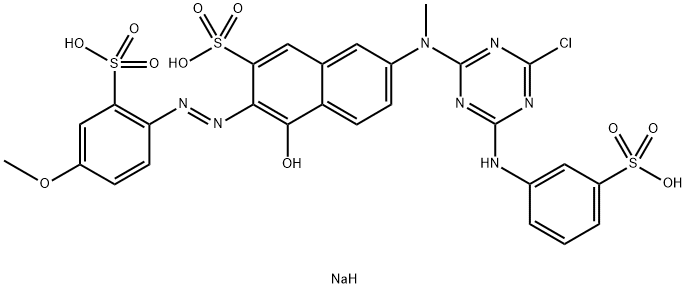 trisodium 7-[[4-chloro-6-[(3-sulphonatophenyl)amino]-1,3,5-triazin-2-yl]methylamino]-4-hydroxy-3-[(4-methoxy-2-sulphonatophenyl)azo]naphthalene-2-sulphonate Structure