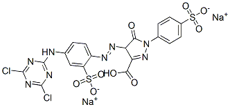 disodium hydrogen 4-[[4-[(4,6-dichloro-1,3,5-triazin-2-yl)amino]-2-sulphonatophenyl]azo]-4,5-dihydro-5-oxo-1-(4-sulphonatophenyl)-1H-pyrazole-3-carboxylate Structure