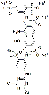pentasodium 4-amino-6-[[5-[(4,6-dichloro-1,3,5-triazin-2-yl)amino]-2-sulphonatophenyl]azo]-3-[(2,5-disulphonatophenyl)azo]-5-hydroxynaphthalene-2,7-disulphonate Structure