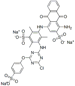 trisodium 1-amino-4-[[3-[[4-chloro-6-(4-sulphonatophenoxy)-1,3,5-triazin-2-yl]amino]-2,4,6-trimethyl-5-sulphonatophenyl]amino]-9,10-dihydro-9,10-dioxoanthracene-2-sulphonate|
