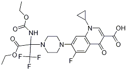3-Quinolinecarboxylic acid, 1-cyclopropyl-7-[4-[1-(ethoxycarbonyl)-1-[(ethoxycarbonyl)aMino]-2,2,2-trifluoroethyl]-1-piperazinyl]-6-fluoro-1,4-dihydro-4-oxo- Structure