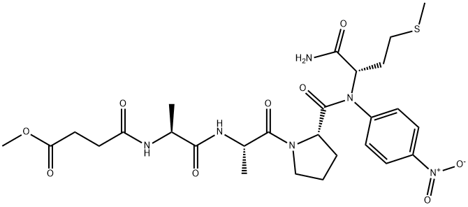 N-甲氧基琥珀酰-丙酰氨-丙酰氨-脯酰氨-蛋氨酸对硝基酰苯胺, 70967-91-8, 结构式