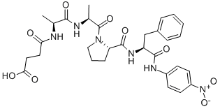 N-琥珀酰-丙酰氨-丙酰氨-脯酰氨-苯丙氨酸对硝基酰苯胺,70967-97-4,结构式
