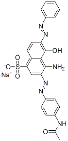 3-[[4-(アセチルアミノ)フェニル]アゾ]-4-アミノ-5-ヒドロキシ-6-(フェニルアゾ)-1-ナフタレンスルホン酸ナトリウム 化学構造式