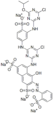 tetrasodium 5-[[4-chloro-6-[[3-[[4-chloro-6-(1-methylethoxy)-1,3,5-triazin-2-yl]amino]-4-sulphonatophenyl]amino]-1,3,5-triazin-2-yl]amino]-4-hydroxy-3-[(2-sulphonatophenyl)azo]naphthalene-2,7-disulphonate Struktur