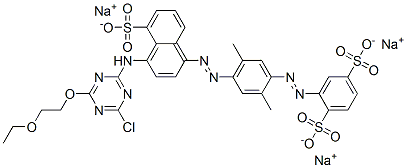 trisodium 2-[[4-[[4-[[4-chloro-6-(2-ethoxyethoxy)-1,3,5-triazin-2-yl]amino]-5-sulphonato-1-naphthyl]azo]-2,5-dimethylphenyl]azo]benzene-1,4-disulphonate Structure