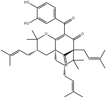 (3S,4aS,6R,8R)-2,2,7,7-Tetramethyl-3,6,8-tris(3-methyl-2-butenyl)-10-(3,4-dihydroxybenzoyl)-3,4,6,7-tetrahydro-5H-4a,8-methano-2H-cycloocta[b]pyran-9,11(8H)-dione, 71117-97-0, 结构式