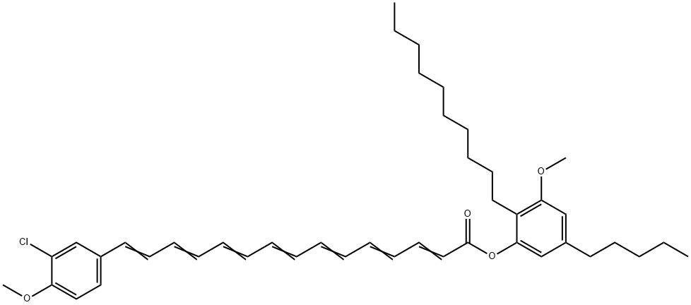 15-(3-クロロ-4-メトキシフェニル)-2,4,6,8,10,12,14-ペンタデカヘプタエン酸2-デシル-3-メトキシ-5-ペンチルフェニル 化学構造式