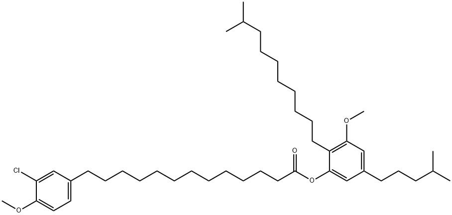 13-(3-Chloro-4-methoxyphenyl)tridecanoic acid 3-methoxy-2-(9-methyldecyl)-5-(4-methylpentyl)phenyl ester Struktur