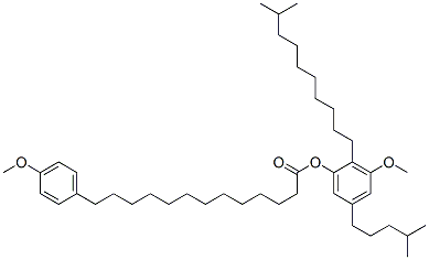 13-(4-Methoxyphenyl)tridecanoic acid 3-methoxy-2-(9-methyldecyl)-5-(4-methylpentyl)phenyl ester Struktur