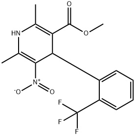 2,6-ジメチル-5-ニトロ-4-[2-(トリフルオロメチル)フェニル]-1,4-ジヒドロピリジン-3-カルボン酸メチル 化学構造式