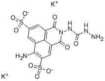 6-アミノ-2-[(ヒドラジノカルボニル)アミノ]-2,3-ジヒドロ-1,3-ジオキソ-1H-ベンゾ[de]イソキノリン-5,8-ジスルホン酸ジカリウム 化学構造式