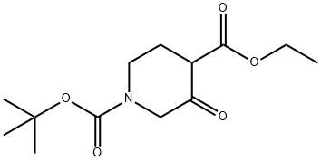 1-(tert-ブトキシカルボニル)-3-オキソピペリジン-4-カルボン酸エチル 化学構造式