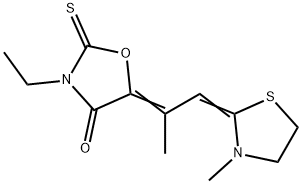 3-ethyl-5-[1-methyl-2-(3-methyl-2-thiazolidin-2-ylidene)ethylidene]-2-thioxooxazolidin-4-one Struktur