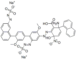disodium hydrogen 2-[[2-amino-6-[[3,3'-dimethoxy-4'-[(1-naphthyl-6-sulphonato)azo][1,1'-biphenyl]-4-yl]azo]-5-hydroxy-1-naphthyl-7-sulphonato]azo]-5-nitrobenzoate Structure