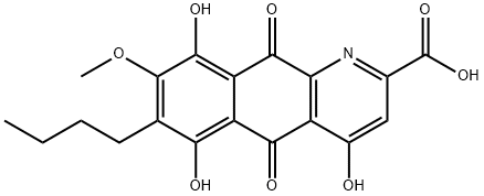 7-Butyl-5,10-dihydro-4,6,9-trihydroxy-8-methoxy-5,10-dioxobenzo[g]quinoline-2-carboxylic acid Struktur