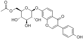 [3-(4-ヒドロキシフェニル)-4-オキソ-4H-1-ベンゾピラン-7-イル]6-O-アセチル-β-D-グルコピラノシド 化学構造式