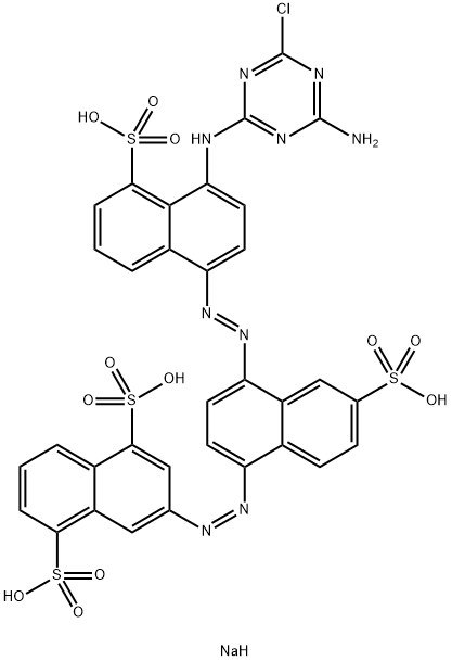 3-[[4-[[4-[(4-アミノ-6-クロロ-1,3,5-トリアジン-2-イル)アミノ]-5-スルホナフタレン-1-イル]アゾ]-6-スルホナフタレン-1-イル]アゾ]-1,5-ナフタレンジスルホン酸テトラナトリウム 化学構造式