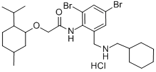 Acetamide, N-(2,4-dibromo-6-((cyclohexylmethylamino)methyl)phenyl)-2-( (5-methyl-2-(1-methylethyl)cyclohexyl)oxy)-, monohydrochloride Structure
