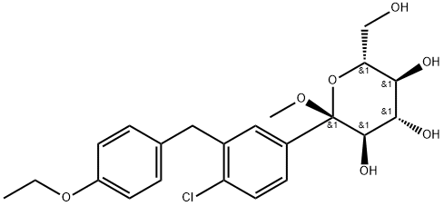 (2S,3R,4S,5S,6R)-2-(4-氯-3-(4-乙氧基苄基)苯基)-6-(羟甲基)-2-甲氧基四氢-2H-吡喃-3,4,5-三醇, 714269-57-5, 结构式